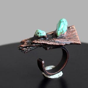 Handmade Copper and Turquoise Electroformed Ring – Unique Rustic Jewelry, Boho Statement Ring, Gift for Her, Stunning Turquoise Hippie Ring