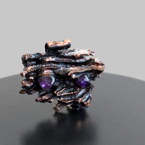Handcrafted Electroformed Copper Pendant with Amethyst, Copper Amethyst Necklace for Healing Energy, Artisan Electroformed Amethyst Jewelry