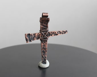 Hand Forged Nail Cross Necklace, Wrought Copper Pendant