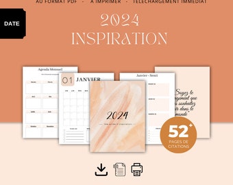 Agenda 2024, modèle Inspiration Rose, au format PDF, à télécharger, imprimable