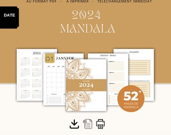 Agenda 2024, modèle Mandala, au format PDF, à télécharger, imprimable