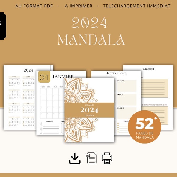 Agenda 2024, modèle Mandala, au format PDF, à télécharger, imprimable