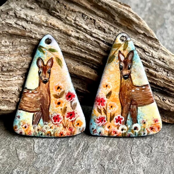 ENAMELED EARRING Pair, Enameled Charms, Enameled Jewelry, Artisan Component, Copper Enamel, Earring Component, Jewelry Component