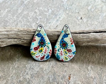 ENAMELED EARRING Pair, Artisan Enamel, Enameled Charms, Enameled Jewelry, Artisan Component, Copper Enamel, Handmade Enamel Charms