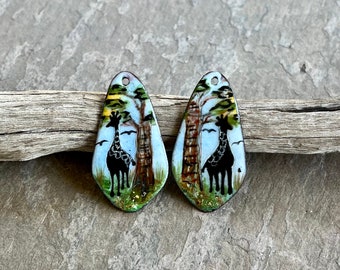 ENAMELED EARRING Pair, Artisan Enamel, Enameled Charms, Enameled Jewelry, Artisan Component, Copper Enamel, Handmade Enamel Charms