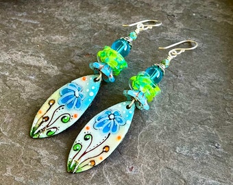 GARDEN VIEW - Handmade Enamel Earrings, Handmade Lampwork Earrings, Artisan Earrings, Handmade Earrings