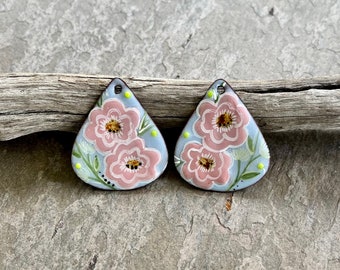 ENAMELED EARRING Pair, Artisan Enamel, Enameled Charms, Enameled Jewelry, Artisan Component, Copper Enamel, Handmade Enamel Charms