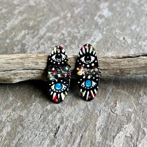 ENAMELED EARRING Pair, Artisan Enamel, Enameled Charms, Enameled Jewelry, Artisan Component, Handmade Enamel Charms, Abstract Enamel