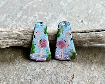 ENAMELED EARRING Pair, Artisan Enamel, Enameled Charms, Enameled Jewelry, Artisan Component, Copper Enamel, Handmade Enamel Charms