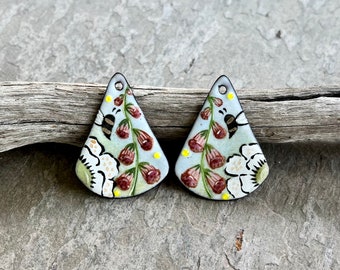 ENAMELED EARRING Pair, Artisan Enamel, Enameled Charms, Enameled Jewelry, Artisan Component, Copper Enamel, Handmade Enamel Charms