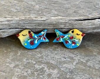 ENAMELED EARRING Pair, Artisan Enamel, Enameled Charms, Enameled Jewelry, Artisan Component, Copper Enamel, Handmade Enamel Charms