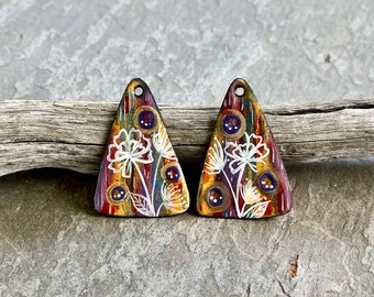 HANDMADE ENAMEL CHARMS - Enameled Earring Pair, Artisan Enamel, Enameled Charms, Artisan Component, Copper Enamel, Handmade Enamel Charms