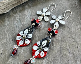 FLOWER POWER - Handmade Lampwork Earrings, Artisan Earrings, Handmade Earrings, Enamel Earrings