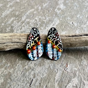 ENAMELED EARRING Pair, Artisan Enamel, Enameled Charms, Enameled Jewelry, Artisan Component, Handmade Enamel Charms, Abstract Enamel
