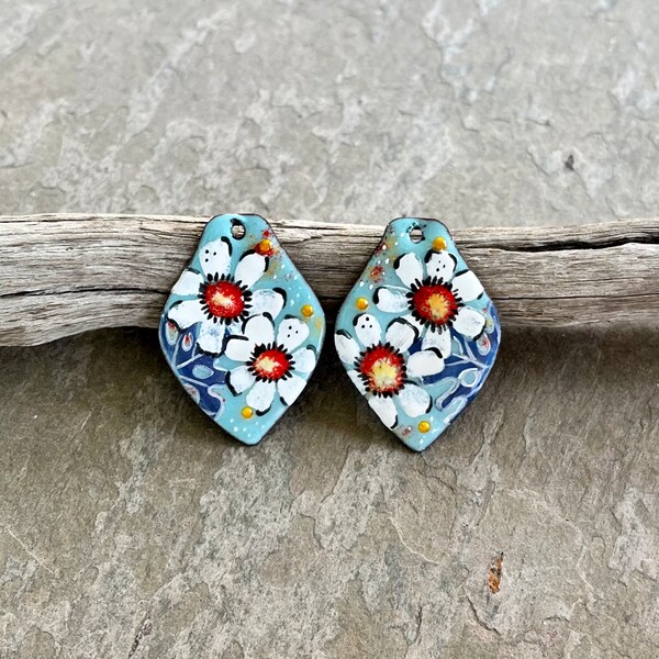 ENAMELED EARRING Pair, Artisan Enamel, Enameled Charms, Enameled Jewelry, Artisan Component, Copper Enamel, Handmade Enamel Charms