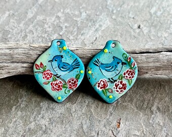 ENAMELED EARRING Pair, Artisan Enamel, Enameled Charms, Enameled Jewelry, Artisan Component, Copper Enamel, Handmade Enamel Charms