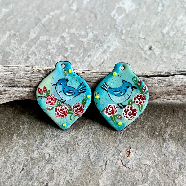 ENAMELED EARRING Pair, Artisan Enamel, Enameled Charms, Enameled Jewelry, Artisan Component, Copper Enamel, Handmade Enamel Charms