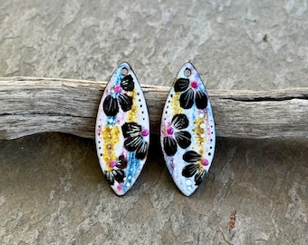 ENAMELED EARRING Pair, Artisan Enamel, Enameled Charms, Enameled Jewelry, Artisan Component, Copper Enamel, Handmade Enamel Charms