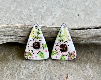 ENAMELED EARRING Pair, Artisan Enamel, Enameled Charms, Enameled Jewelry, Artisan Component, Copper Enamel, Handmade Enamel Charms