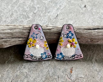 ENAMELED EARRING Pair, Artisan Enamel, Enameled Charms, Enameled Jewelry, Artisan Component, Copper Enamel, Handmade Enamel Charms