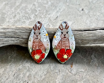 ENAMELED EARRING Pair, Artisan Enamel, Enameled Charms, Enameled Jewelry, Artisan Component, Copper Enamel, Handmade Enamel Charms