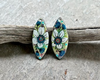 ENAMELED EARRING Pair, Artisan Enamel, Enameled Charms, Enameled Jewelry, Artisan Component, Copper Enamel, Handmade Enamel Charms