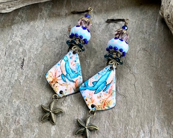 A Whale of A Tale - Handmade Lampwork Earrings, Artisan Earrings, Handmade Earrings, Enamel Earrings, Glass Earrings
