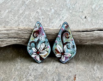 ENAMELED EARRING Pair, Artisan Enamel, Enameled Charms, Enameled Jewelry, Artisan Component, Copper Enamel, Handmade Enamel Charms