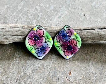 ENAMELED EARRING Pair, Artisan Enamel, Enameled Charms, Enameled Jewelry, Artisan Component, Copper Enamel, Handmade Enamel Charms