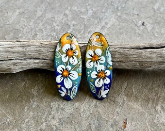 ENAMELED EARRING Pair, Artisan Enamel, Enameled Charms, Enameled Jewelry, Artisan Component, Copper Enamel, Handmade Enamel Charms