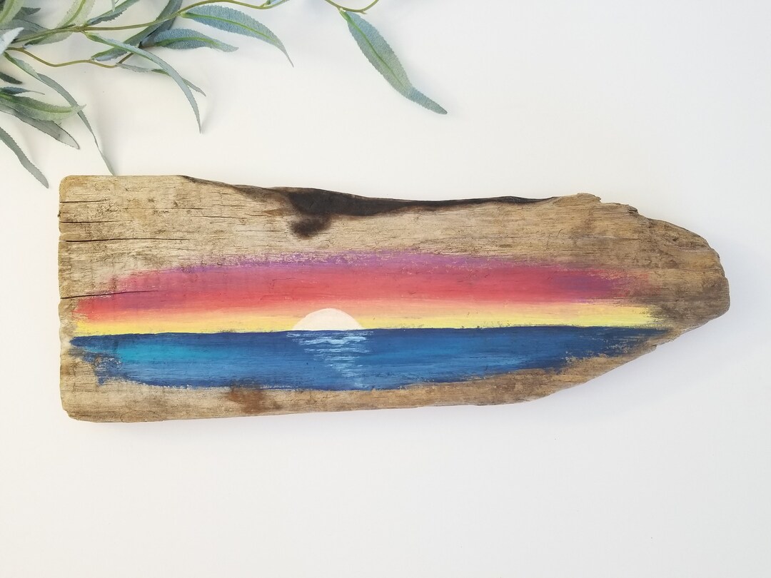 Sunset Driftwood Painting Coast Beach Home Decor Wooden Wall Etsy