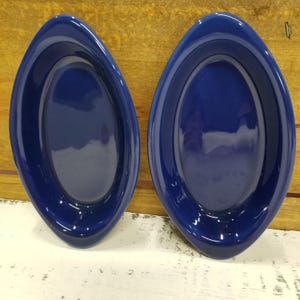 2 Cobalt Blue Casserole Tableware Rarebit AuGratin Baking Dishes Oval Stoneware