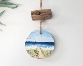 Sea Grass Ocean Scene Hand Painted on Rustic Wood Wall Hanging Art