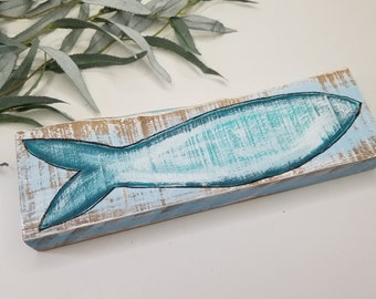Painted Wood Fish, Tropical Home Decor, Folk Art, Recycled Wood Art, Lake Home, Vacation, Airbnb