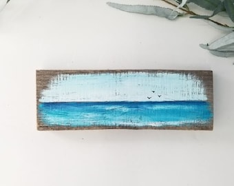 Seascape Scene Painted on Rustic Barnwood, Coastal Home Decor, Summer Sign