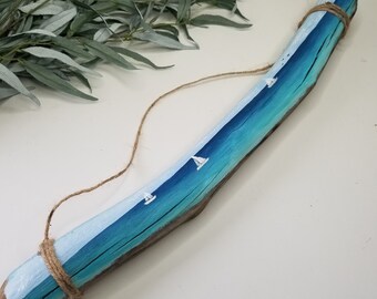 Sailboat Art, Hand Painted Driftwood, Wood Art Decor, Coastal Home Decor, Beach Home Art