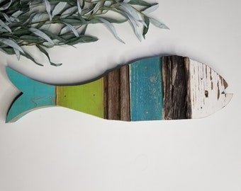 Folk Art Wooden Fish Driftwood Wall Art Coastal Beach Home Decor