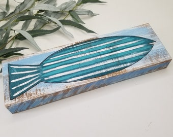 Folk Art Fish, Painted Fish Recycled Wood, Beach House Decor, Wooden Fish Art