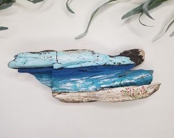 Driftwood Wall Art, Beach Art, Natural Wall Decor, Hand Painted Wood Art, Coastal Home Decor, Flower Painting