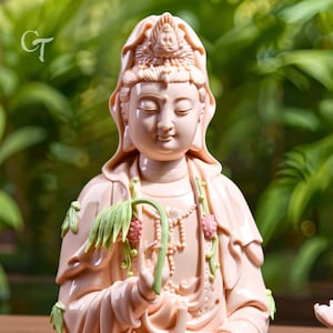Rosa Quan Yin Statue, Guan Yin Bodhisattva, Kwan Yin Buddha Figur, Feng Shui asiatisches Dekor, meditierende Göttin der Barmherzigkeit, spirituelles Geschenk