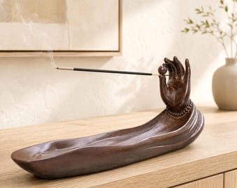 Lotus Hand Ceramic Incense Holder: Zen Garden Altar Decor