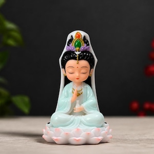 Mini statua di Quan Yin / Dea della Misericordia, base di loto