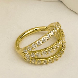Piercing charnière anneau en or massif 14 carats, Piercing charnière anneau en or minimaliste, Piercing Daith doré, Piercing hélice doré