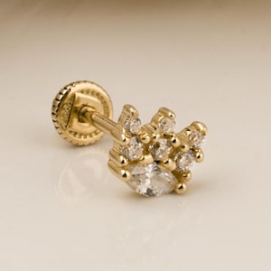 14K Solid Gold Crown Piercing, Cartilage Screw Back Helix Tragus Piercing, Stud Ear Piercing Earring, Piercing Jewelry