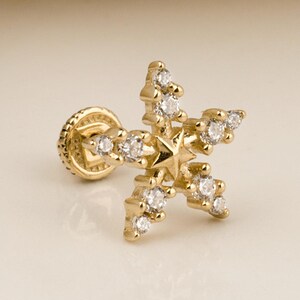 14K massief gouden sterpiercing, kraakbeenschroef terug helix tragus piercing, stud piercing oorbel, piercingsieraden