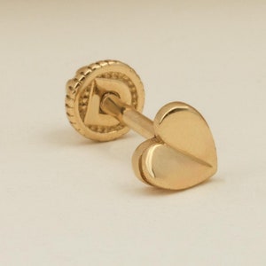 Piercing de corazón de oro macizo de 14 quilates: pendiente de cartílago con rosca