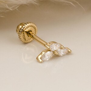 14K Solid Gold Markis Stone Piercing, Cartilage Screw Back Helix Tragus Piercing, Stud Ear Piercing Earring, Piercing Jewelry