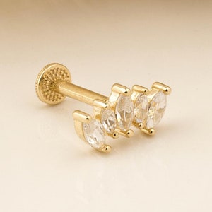 5 Markis Stone Tragus Piercing, Cartilage Earring, 14K Solid Gold Tragus Piercing, Minimalist Tragus Piercing, Gold Stud Piercing