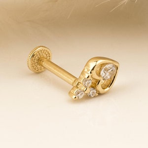 Piercing de trago con forma de corazón en oro macizo de 14 quilates: Pendiente minimalista para cartílago