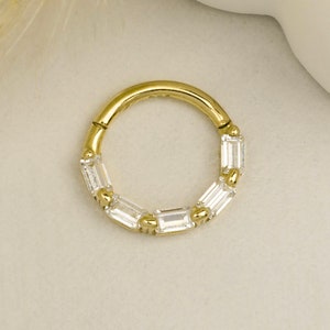 Piercing clicker anneau baguette en or massif 14 carats, piercing charnière anneau en or minimaliste, piercing Daith or, piercing hélice or
